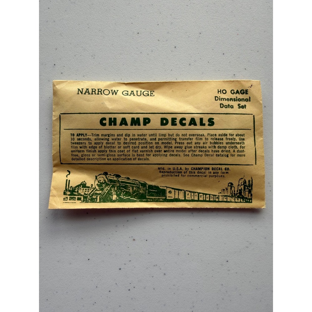 Vintage Champ Decals HO Scale Narrow Gauge Dimensional Data Set Train